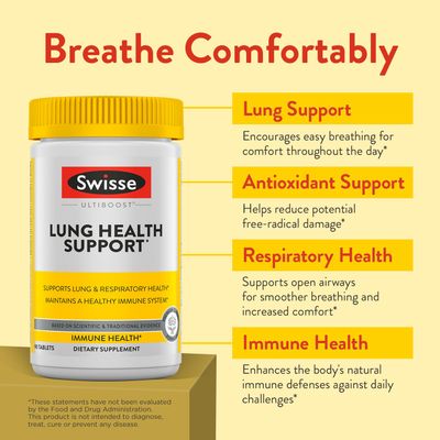 Swisse Lung Detox and Cleanse Lungs Support Supplement Respiratory Health with Mullein Leaf Extract, Reishi, Astragalus Healthy Immune System with Zinc Vitamin C 90 Tablets
