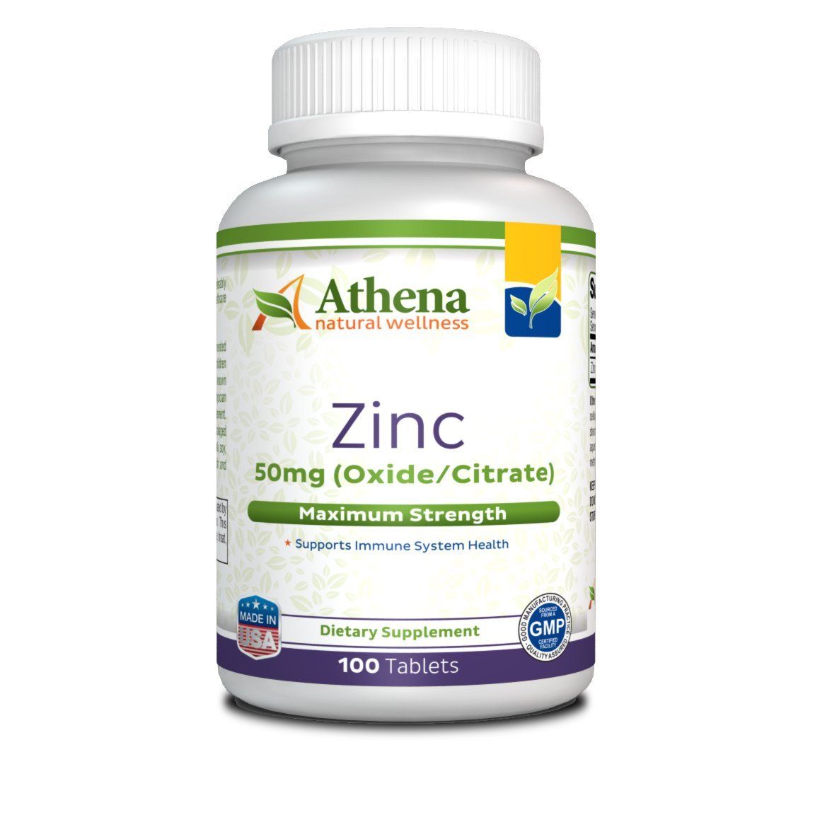 Athena - Zinc Supplement Tablets 50mg - OxideCitrate - 100 Coated Tablets