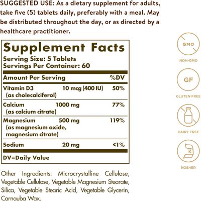 Solgar Calcium Magnesium with Vitamin D3, 300 Tablets - Promotes Healthy Bones, Supports Nerve Muscle Function - Highly Absorbable Form - Non-GMO, Gluten Free, Dairy Free, Kosher - 60 Servings