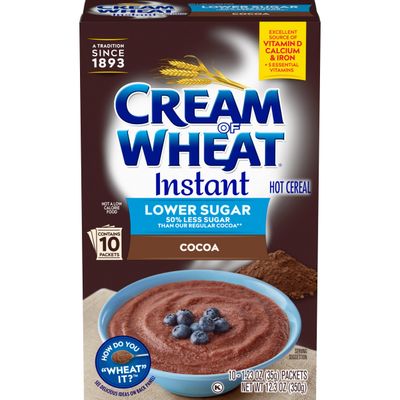 Cream of Wheat Instant Lower Sugar Hot Cereal, Cocoa, Box of 10 Packets