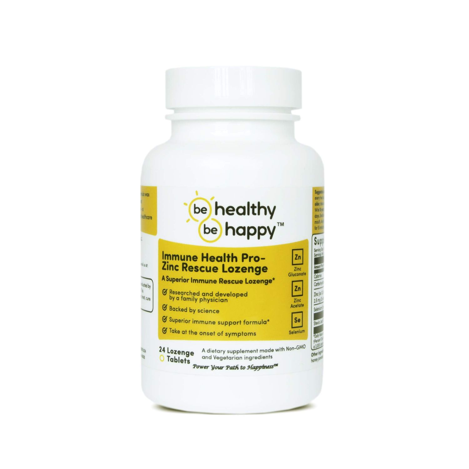 Be Healthy! Be Happy! Immune Health Pro - Zinc Rescue Lozenge Common Cold Relief Formula Immune System Support 24 Count.
