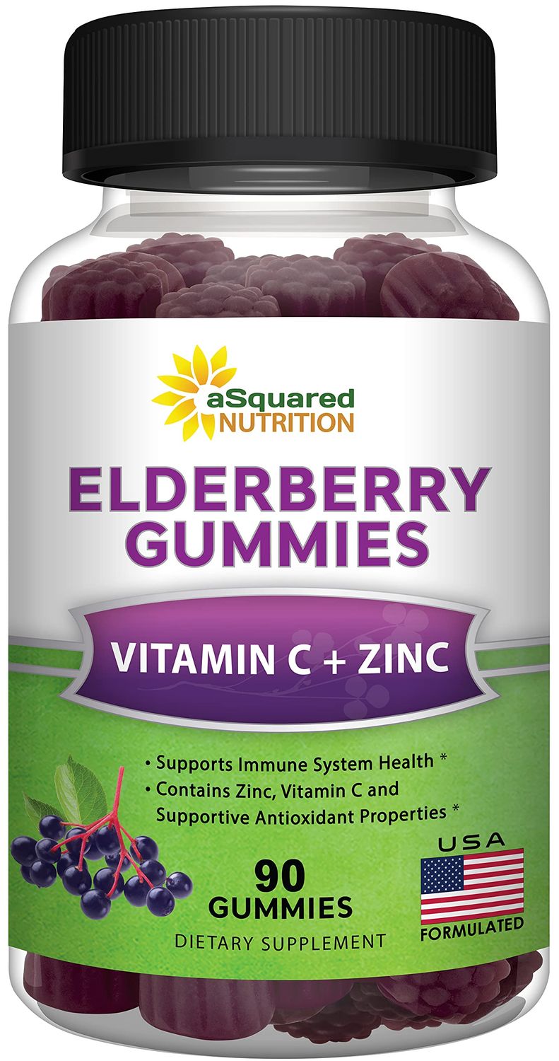 aSquared Nutrition Sambucus Elderberry Gummies with Zinc and Vitamin C - Chewable Gummy Supplement Alternative to Capsules Pills - Black Elderberries wVIT C for Adults Immune Support - 90 Gummies
