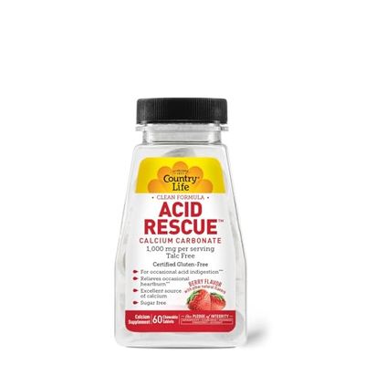 Country Life Acid Rescue Chewable Tablets - Certified Vegan Gluten-Free Heartburn Relief, 400mg Calcium Magnesium, Non-GMO, Sugar-Free Berry Flavor, Supports Bone Health, 60 Count