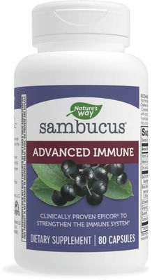 Nature&#39;s Way Sambucus Advanced Immune Capsules with Black Elderberry, Vitamin C, Vitamin D, Echinacea and Zinc, Immune System Support with EpiCor, 80 Capsules
