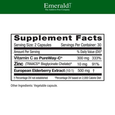 EMERALD LABS Elderberry Plus - Digestive Immune Support with European Elderberry Extract, Vitamin C as PureWay-C Albion Chelated Zinc - Vegan Gluten-Free - 60 Vegetable Capsules (30-Day Supply)