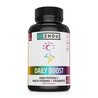 Zhou Daily Boost - Probiotic Multivitamin for Women Men, Immune Support, Antioxidant Eye Health Supplement with Vitamin A, Vitamin C, Biotin Folate for Adults - 30 Veggie Capsules