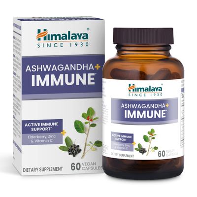 Himalaya Ashwagandha Immune with Ashwagandha, Elderberry, Zinc Vitamin C for Active Immune Support, 60 Capsules, 1 Month Supply, Vegan, Gluten Free