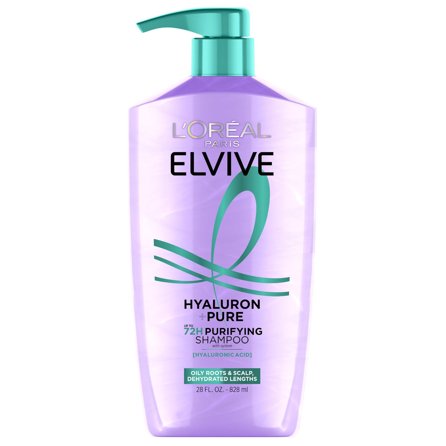 L&#39;Oreal Paris Elvive Hyaluron Pure 72H Purifying Shampoo for Oily Hair, Clarifying Shampoo with Salicylic Acid and Hyaluronic Acid, 28 Fl Oz