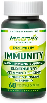 INNERVISNUTRITION Premium 6-in-1 Immune Support - Vitamin C, D3, Zinc, Elderberry, Ginger Korean Ginseng - Immune System Booster Antioxidant Support - 60 Veg Capsules