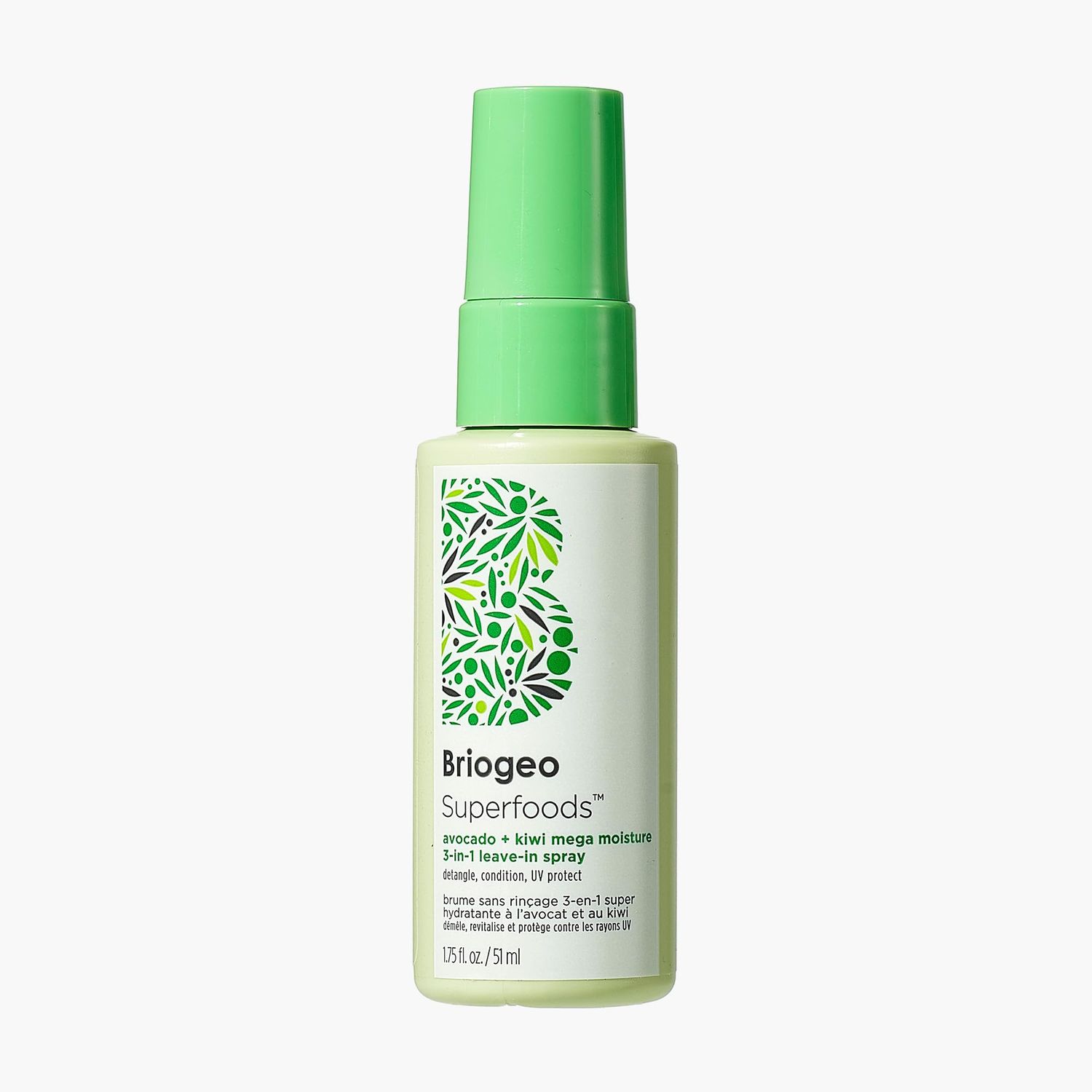 Briogeo Superfoods Avocado Kiwi Mega Moisture 3-in-1 Leave-In Spray, 3-in-1 Hair Moisturizer for Dry Damaged Hair, Hair Detangler Plus Leave In Conditioner, Vegan, Cruelty-Free, 1.75 fl oz