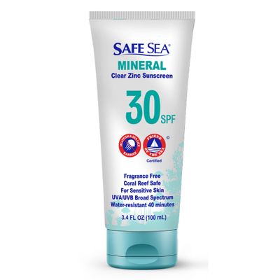Safe Sea Zinc Oxide Sunscreen SPF30 Clear Mineral Face And Body Sunscreen Without White Cast Anti-Jellyfish Sting Protective Lotion 3.4Oz (100ml) (1 Pack)