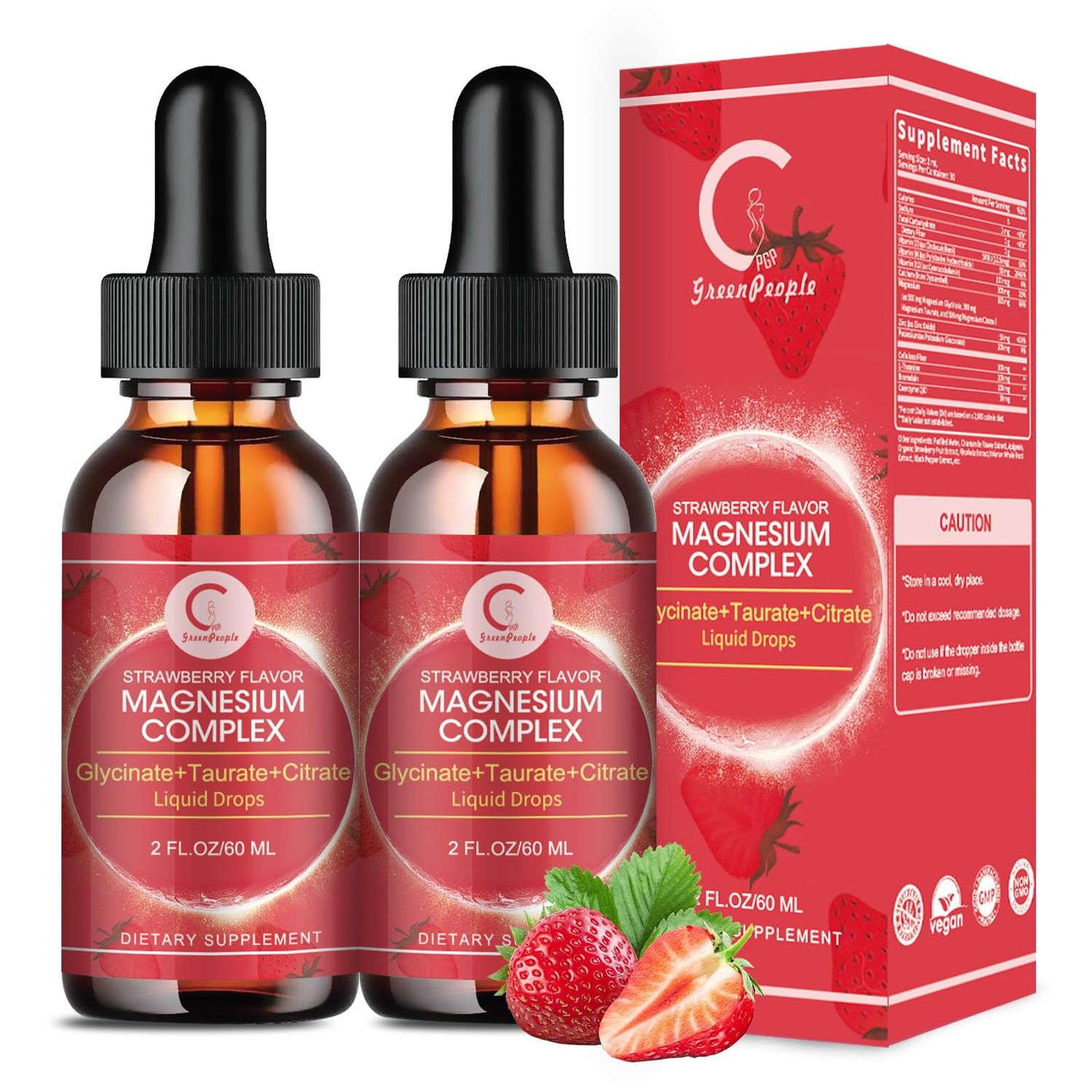 (2 Pack) Magnesium Glycinate Liquid Drops with Citrate Taurate,Triple Magnesium Complex Supplement with Calcium, Potassium for Energy, Sleep, Muscle, Immune, Sugar Free, Strawberry Flavor, 4 Fl OZ