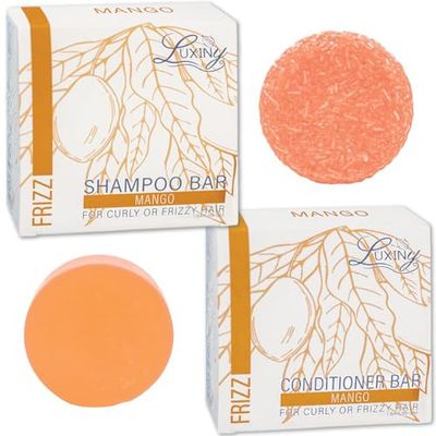 Luxiny Mango Shampoo and Conditioner Bar Set - Sulfate-Free, 1 Shampoo Bar (60g) 1 Conditioner Bar (50g) for NormalDry Damaged Hair, Made in USA