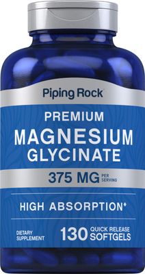 Piping Rock Magnesium Glycinate 375mg 130 Count Premium High Absorption Quick Release Softgels Non-GMO Gluten Free Formula