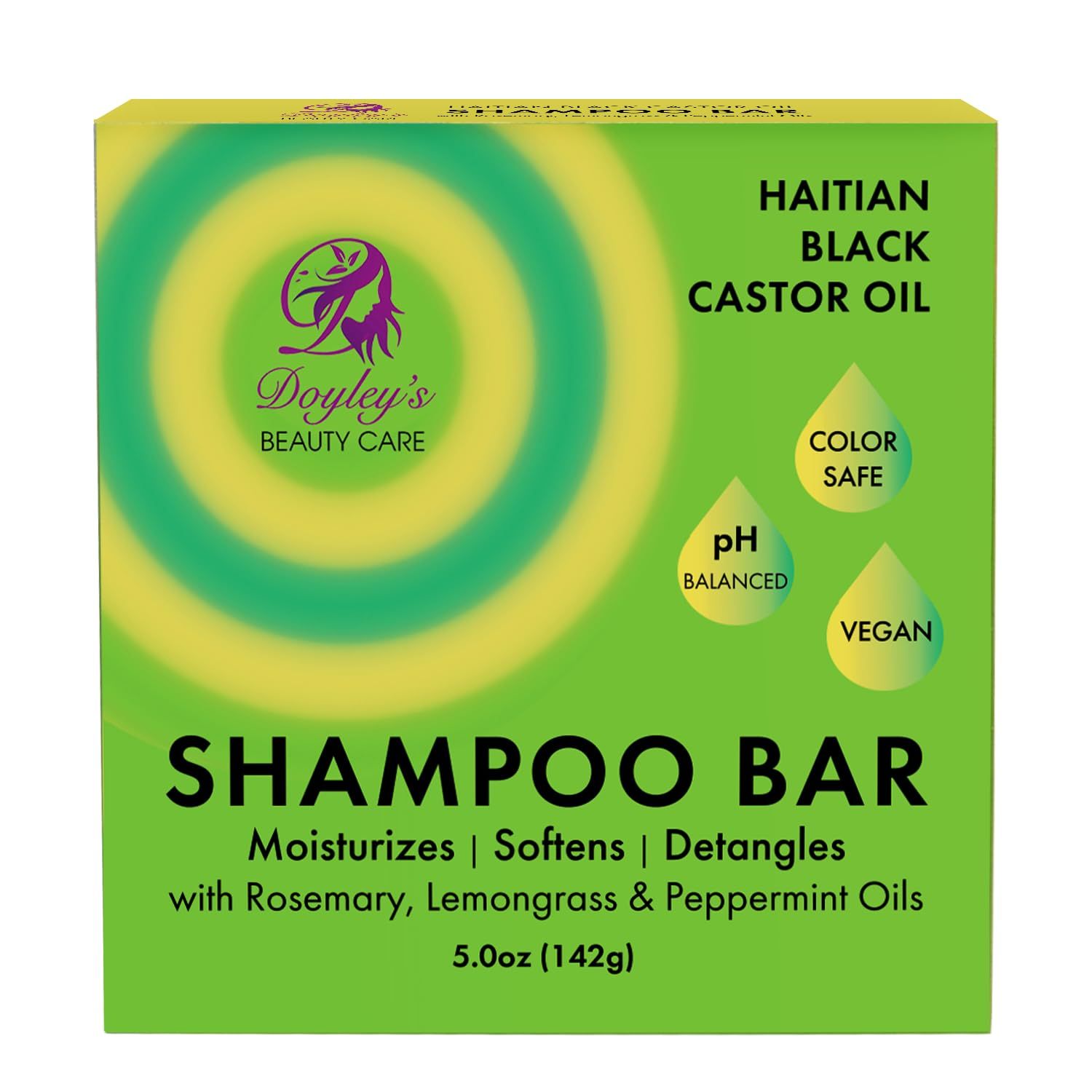 Doyley&#39;s Haitian Black Castor Oil Moisturizing Shampoo Bar 5oz Softens Detangles For Thicker Hair Color Safe, Vegan With Rosemary Oil