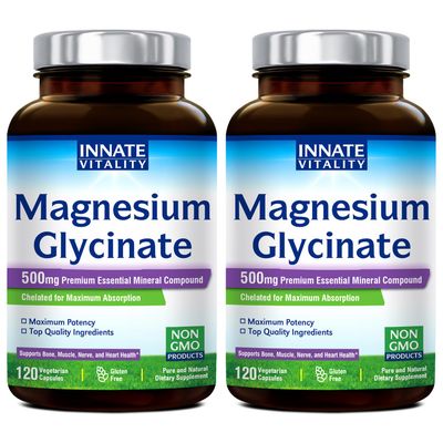 Innate Vitality Magnesium Glycinate 500mg 70mg Elemental Magnesium Supplement- High Absorption, Non-GMO No Gluten - Supports Nerve, Muscle, Bone Heart Health - 240 Vegan Capsules Magnesio