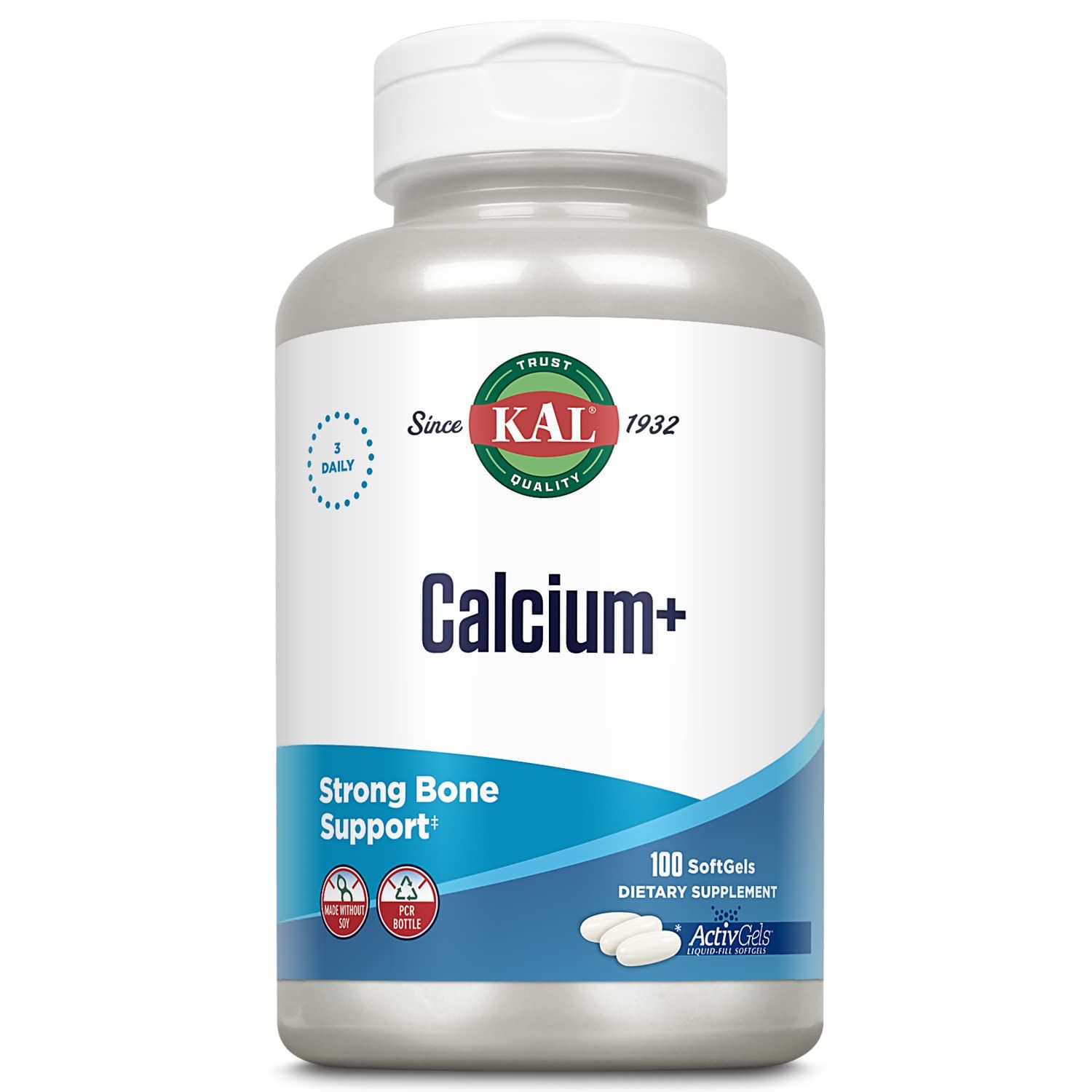 KAL Calcium ActivGels 1000mg Calcium, Magnesium, Zinc and Vitamin D-3 Formulated to Help Support Healthy Teeth Bones Soy Free 100 Softgels