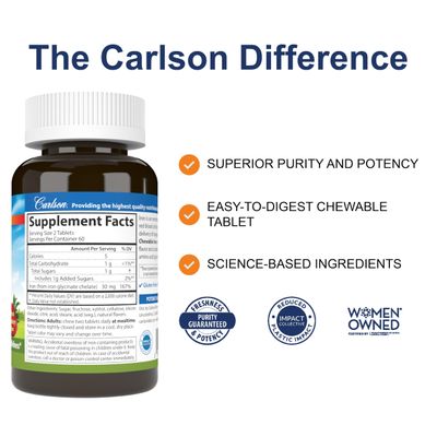 Carlson - Chewable Iron, 30 mg, Superior Absorption, Blood Health, Energy Production Optimal Wellness, Chewable Iron Supplement for Women Men, Natural Strawberry Flavor, 120 Tablets