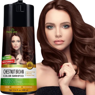 Herbishh Color Shampoo for Gray Hair - Enriched Formula with Conditioner - Long Lasting DIY (CHESTNUT BROWN)