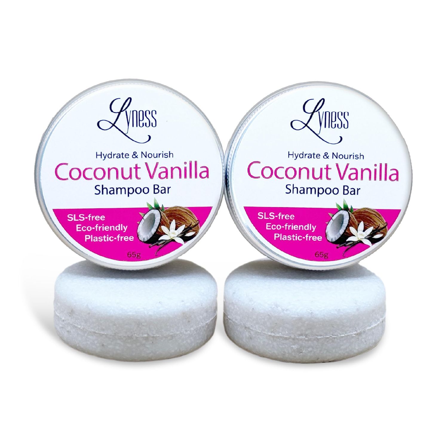 Lyness Coconut Vanilla Shampoo Bars x 2 Plastic-free and Travel Friendly Rich Lather Clean Ingredients