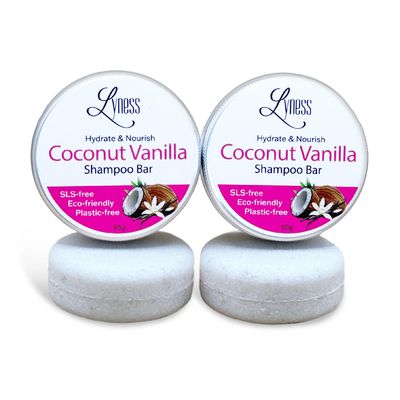 Lyness Coconut Vanilla Shampoo Bars x 2 Plastic-free and Travel Friendly Rich Lather Clean Ingredients