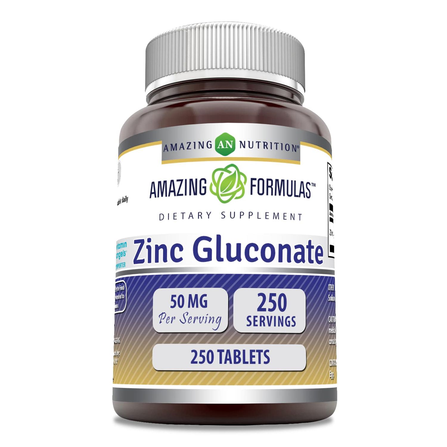 Amazing Formulas Zinc Gluconate 50mg 250 Tablets Supplement Non-GMO Gluten Free Made in USA