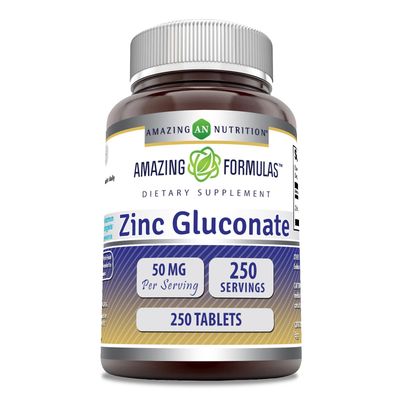 Amazing Formulas Zinc Gluconate 50mg 250 Tablets Supplement Non-GMO Gluten Free Made in USA
