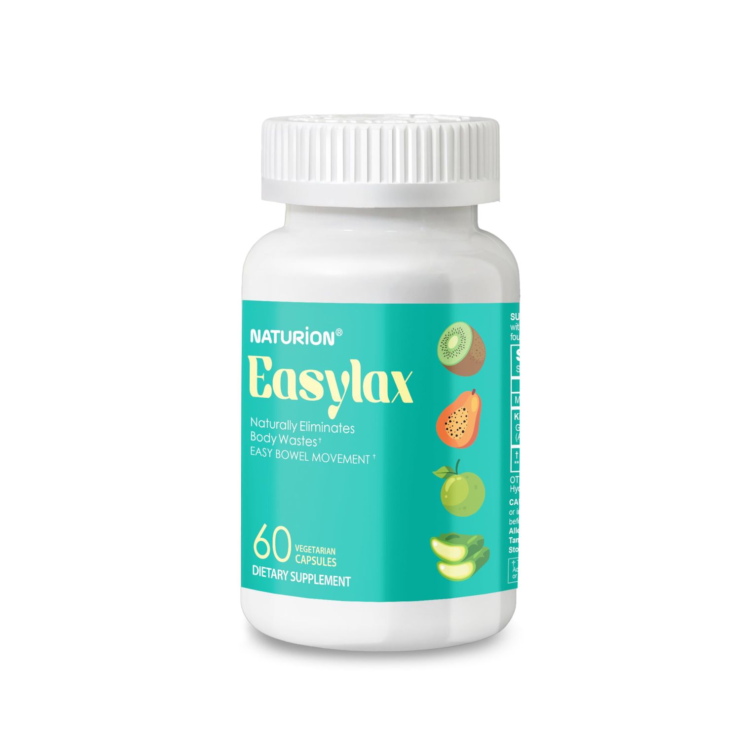 NATURION Easylax - Supports Healthy Bowel Movements, Digestive Health Natural Elimination - Gentle and Safe with Magnesium Kiwi Proprietary Blend - 60 Vegan Capsules, 60 Day Supply