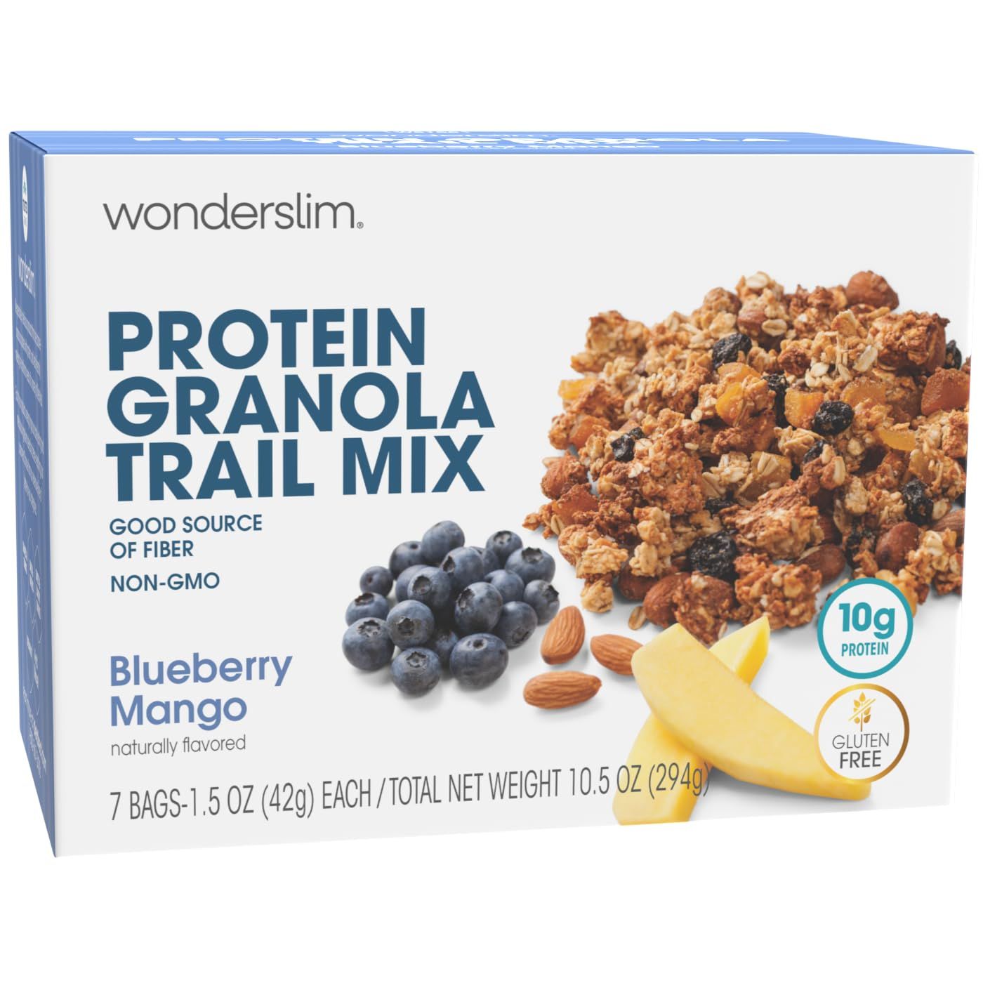 WonderSlim Protein Granola Trail Mix, Blueberry Mango, 10g Protein, Gluten Free (7ct)