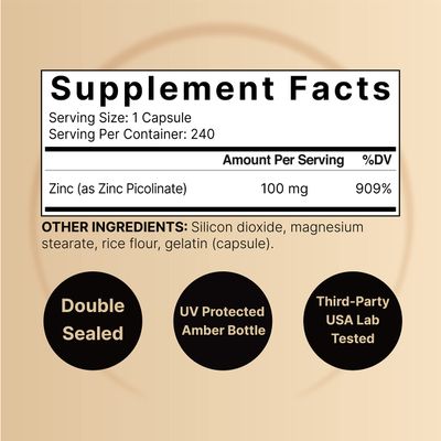 NatureBell Zinc Picolinate 100mg, 480 Count Capsules - Supports Immune System and Enzyme Function