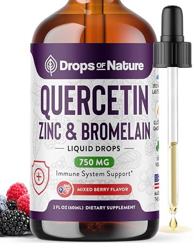 Quercetin with Bromelain Zinc Liquid Drops - Immune Support for Adults Kids Ultra-Concentrated Bioflavonoids Immune Defense Cellular Health Vegan Non-GMO Gluten Free 2 Fl Oz