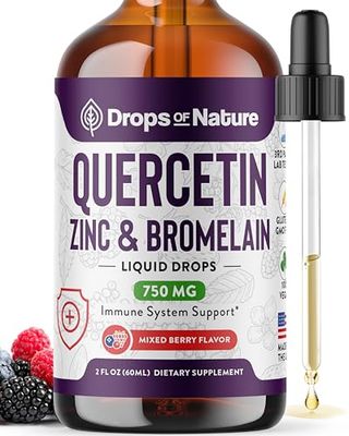 Quercetin with Bromelain Zinc Liquid Drops - Immune Support for Adults Kids Ultra-Concentrated Bioflavonoids Immune Defense Cellular Health Vegan Non-GMO Gluten Free 2 Fl Oz
