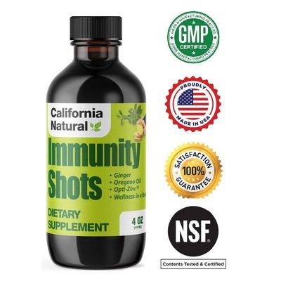 California Natural Immunity Shots 4oz Bottle Opti-Zinc, Organic Ginger Root, Oregano Oil - Potent Pure Immune System Booster - Immune System Support - 4oz