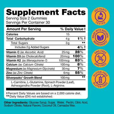 Height Growth Gummies for Kids - Growth Vitamins for Teens, Height Increase Multivitamin for Boys Girls with Calcium Vitamin D C K2 Magnesium Zinc, Natural Height Growth Maximizer Supplement, 60 PCS