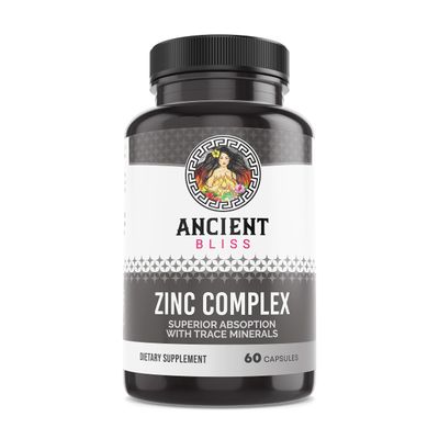 Zinc Complex Capsules with Enhanced Absorption, Antioxidant Immune Support Supplement, Zinc Supplement for Men Women by Ancient Bliss (60 Capsules)