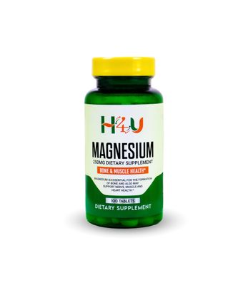 H4U - Magnesium Bone Muscle Health Dietary Supplement Tablets, Dietary Supplement Vegetarian Formula, No Gluten, Sugar, Lactose, Artificial Colors or Flavors, 250 mg, 100 Count