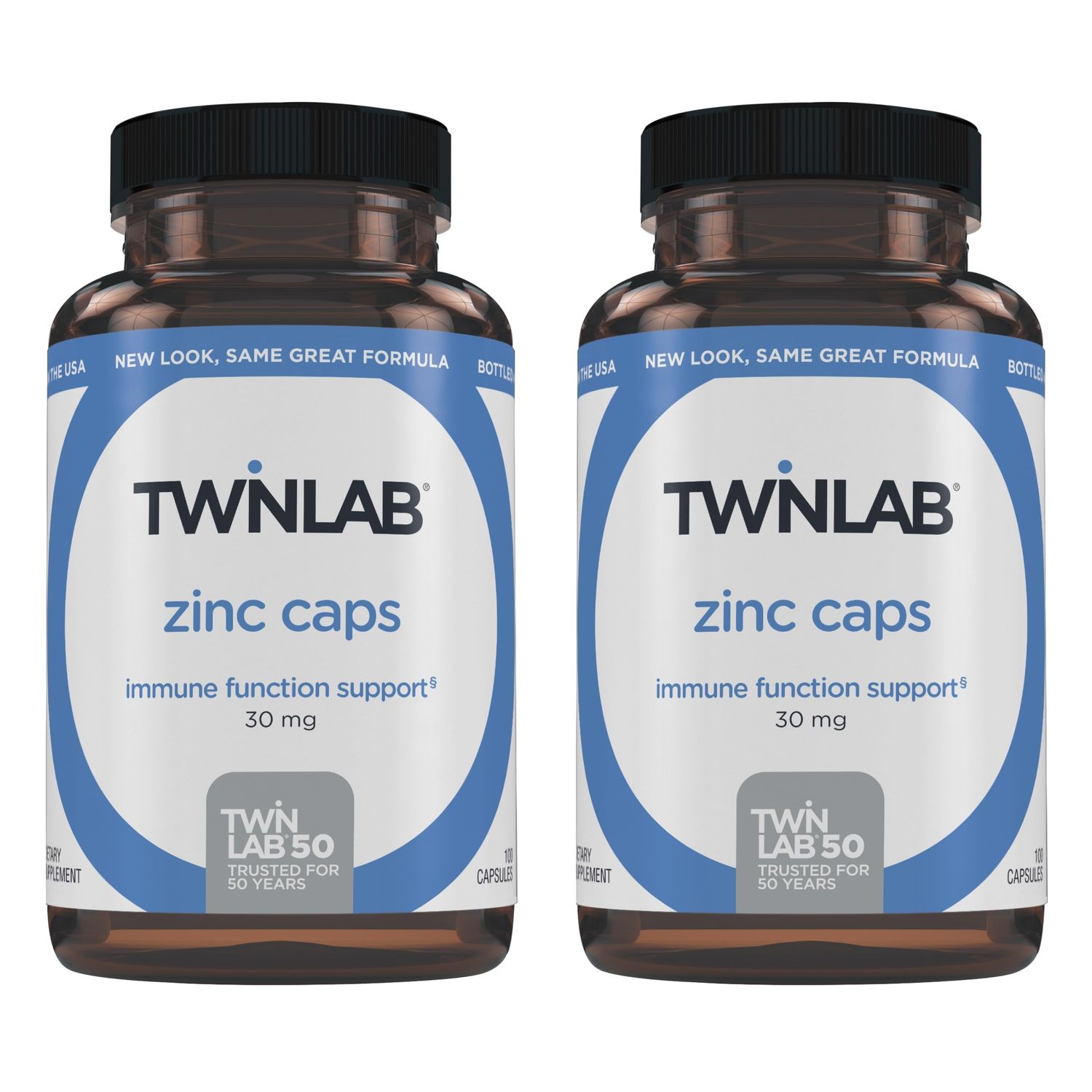 Twinlab Zinc Caps - Immune Support Supplement - Zinc Picolinate Zinc Gluconate - Pure Zinc Supplement for Immune Defense, Healthy Skin, DNA Synthesis, Metabolism and Growth - 30mg, 100 Caps - 2 Pack