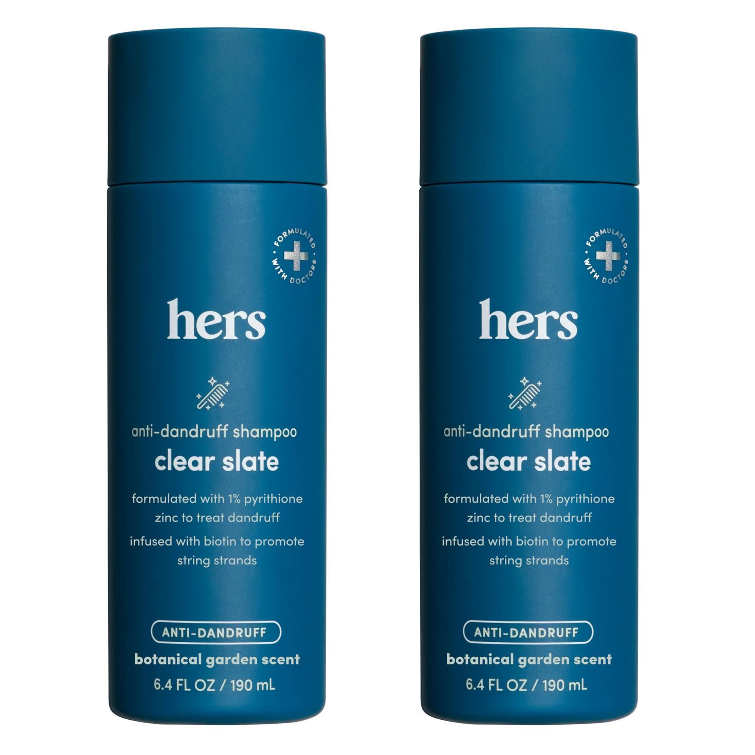 hers Clear Slate Anti Dandruff Shampoo, 2 Pack - Pyrithione Zinc 1 Shampoo with Biotin - For Dry, Itchy Scalp - Paraben Free and Sulfate Free - Botanical Garden - 2 x 6.4 fl oz