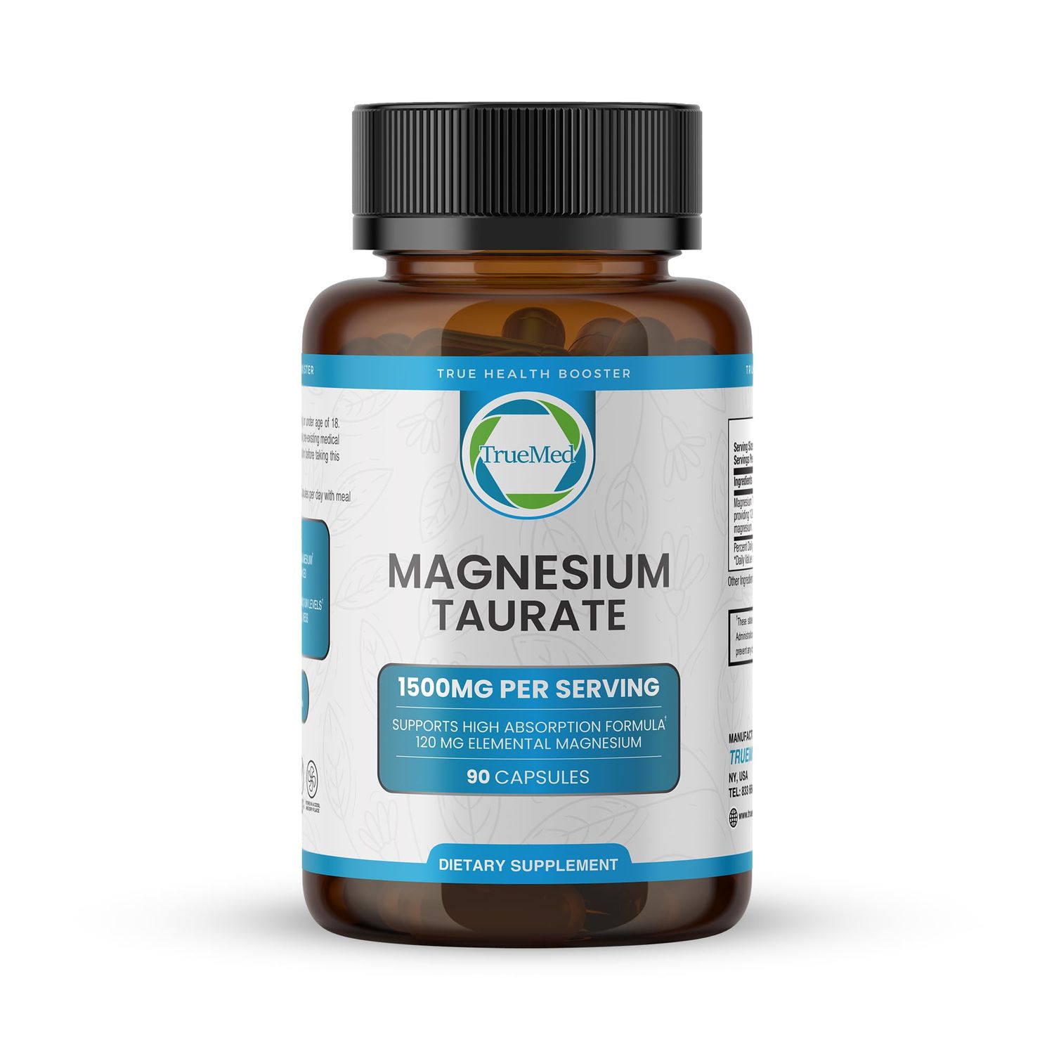 Natural Magnesium Taurate Supplement 1500 mg with 90 Capsules - 30 Days Supply for Sleep Support, Heart Health, Relaxation, Blood Pressure Balance, and Energy Boost
