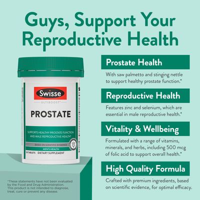Swisse Saw Palmetto Prostate Supplement for Men Reproductive Health Prostate Support with Zinc, Selenium Stinging Nettle 50 Tablets