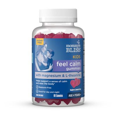 Mommy&#39;s Bliss Kids Feel Calm Gummies, Support a Sense of Calm and Relax The Body, Made with Magnesium, L-theanine, Sugar Free Raspberry Lemonade Flavor, Age 4, 60 Gummies