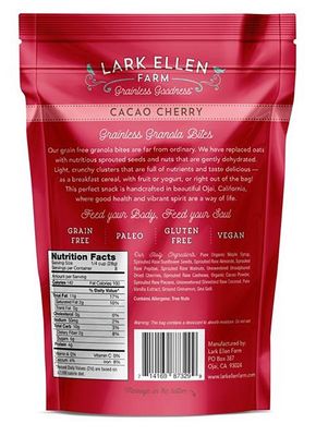 Lark Ellen Farm Cacao Cherry Grain-Free Granola Clusters, Organic Vegan Nut and Seed Mix, Gluten-Free Crunchy Bites for Snack, Breakfast, or Yogurt - 8 oz (3 Count)
