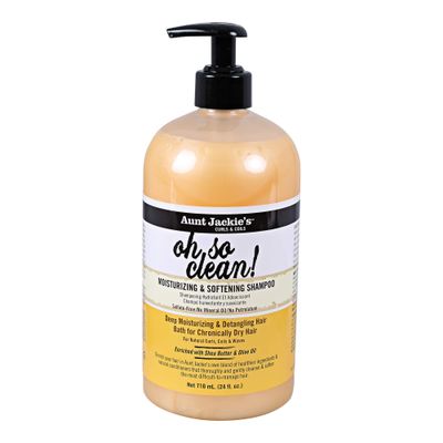 Aunt Jackie&#39;s Curls and Coils Oh So Clean, Large 24oz Family Sized Pump, Deep Moisturizing and Softening Hair Shampoo for Natural Curls, Coils and Waves, Enriched shea Butter