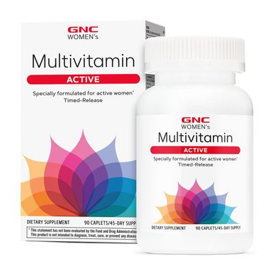 GNC Women s Active Multivitamin Caplets, Clinically Proven, Complete Nutrition, Exercise Recovery, Energy Production, Bone Health, Beauty, Immune, Iron, Zinc, Biotin, 90 Capsules