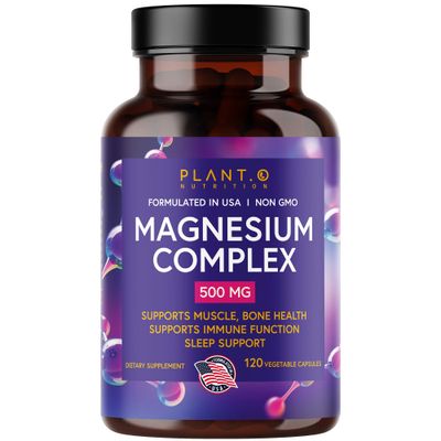 Plant.O Premium Magnesium Supplement Vegan Oxide Citrate, 500mg High Absorption Complex for Sleep, Calm, Muscle Relaxer, Natural Energy, Non-GMO 120 Veggie Capsules