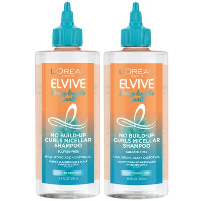 L&#39;Oreal Paris Elvive Dream Lengths Curls No Build-Up Micellar Shampoo, Sulfate,Silicone and Paraben-Free, with Hyaluronic Acid and Castor Oil. Best for Curly to Coily type 3b curls 2 Pack, 33.8 fl oz