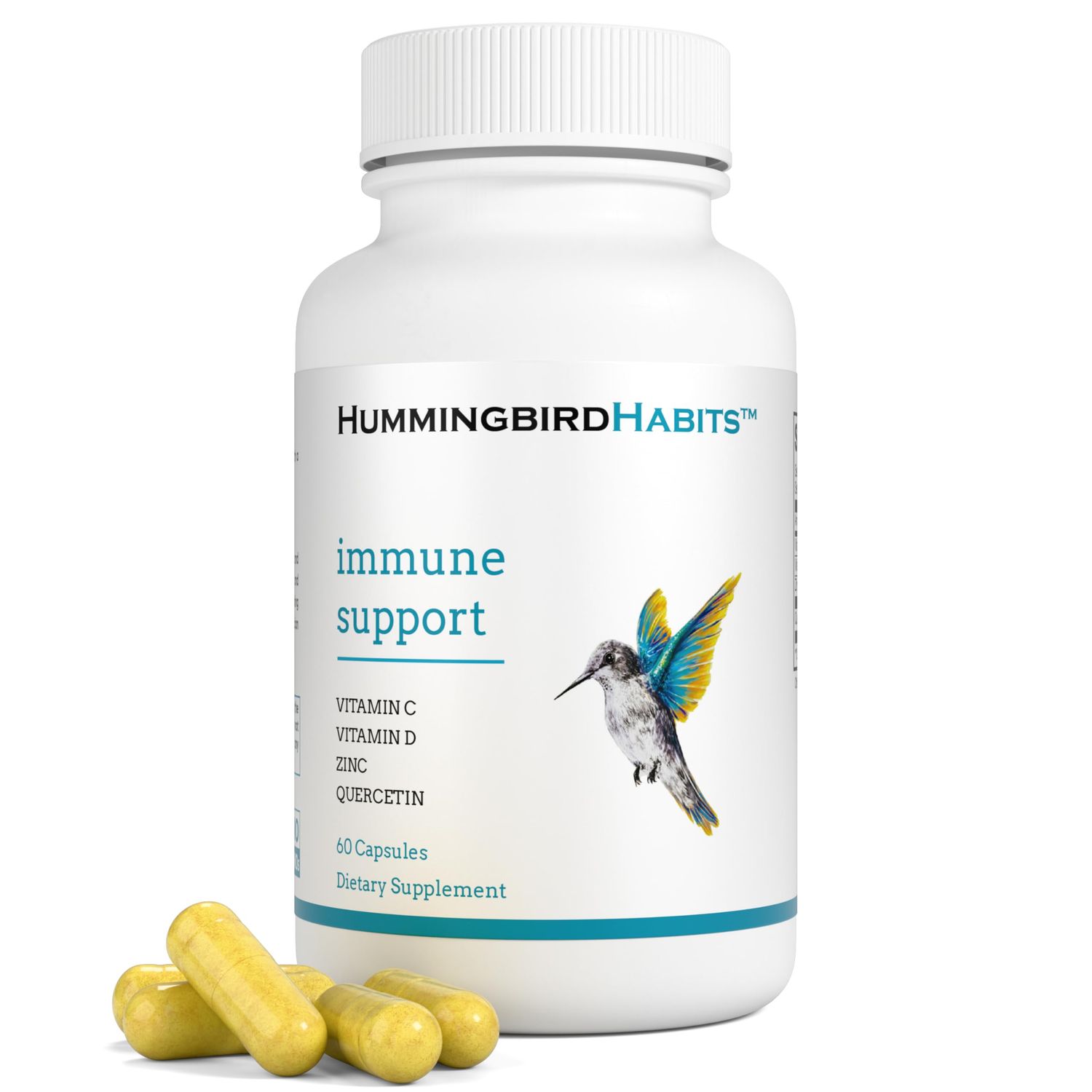 HummingbirdHabits Immune Support, Zinc Quercetin Vitamin C and D Immune Complex, Dihydrate Quercitin Supplements 500 with Zinc Vitamin C D3 for Immunity Support, Vegan Supplement (60 Capsules)