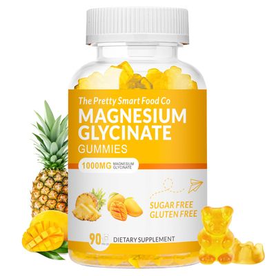 Magnesium Glycinate Gummies 1000mg - 90 Ct Magnesium Potassium Supplements for Relaxation, Stress Relief, with Vitamin D, B6, CoQ10 for Calm Mood Sleep Support - Mango Pineapple Gummies