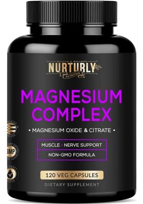 Magnesium Citrate Oxide 500mg Complex Supplement - High Absorption Maximum Strength - Helps Support Bone Density and Strength, Muscles, Energy and Sleep - 120 Vegan Capsules