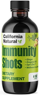 California Natural Immunity Shots 4oz Bottle Opti-Zinc, Organic Ginger Root, Oregano Oil - Potent Pure Immune System Booster - Immune System Support - 4oz